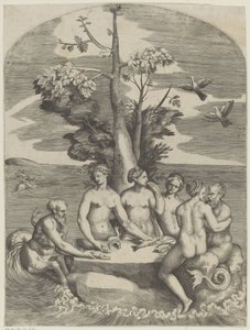 Cuatro ninfas y dos dioses del mar