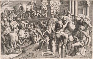 Los Troyanos Arrastrando el Caballo de Madera a Troya de Giulio Bonasone, after Francesco Primaticcio