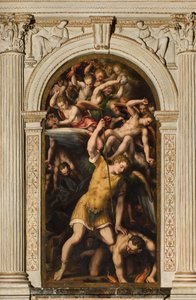 Transepto norte, Altar de San Miguel Arcángel, Arcángel Miguel matando al malvado, Giulio Campi 1566 de Giulio Campi