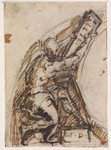 Hombre sentado con una tablilla de escritura(?). Detalle arquitectónico de Giulio Campi