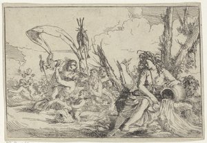 Agua Náyade con cántaro y tritones Los cuatro elementos (título de la serie) de Giulio Carpioni (I)