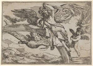 Aire, representado por Iris reclinada en su arco iris, acompañada por un putto alado, 1640-60 de Giulio Carpioni