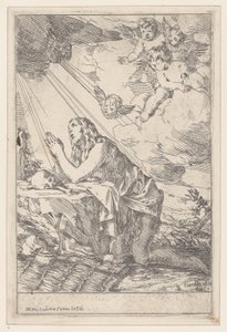 La Penitente Santa María Magdalena, arrodillada ante una calavera y huesos de Giulio Carpioni