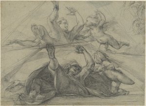 Estudios de techo de un profeta y un putto vistos desde abajo de Giulio Cesare Procaccini