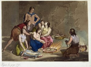 Antiguos mexicanos haciendo pan - en "Le Costume Antique et Moderne", de Ferrario, ed. Milán de Giulio Ferrario