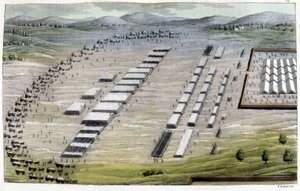 Campamentos de germanos y romanos - en "El traje antiguo y moderno" de Jules Ferrario, ed. Milán de Giulio Ferrario