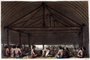 En la isla de los Amigos (Tonga), el rey Pulaho bebe el Kava - en "El traje antiguo y el moderno" del Dr. Jules Ferrario, ed. Milan de Giulio Ferrario
