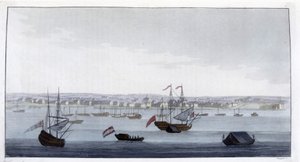 Vista de la ciudad de Paramaribo (Guyana) - en "El traje antiguo y moderno" del Dr. Jules Ferrario, ed. Milan de Giulio Ferrario