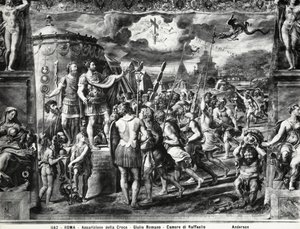 La visión de la cruz de Constantino, de la Sala de Constantino, Habitaciones de Rafael de Giulio Romano