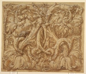 Diseño para acantos rinceaux con animales y aves de Giulio Romano