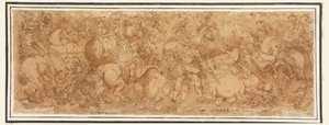 Dibujo, Escena de batalla, 1524-46 de Giulio Romano
