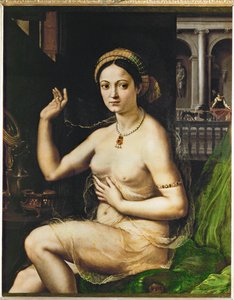 Señora en su aseo (pintura sobre lienzo) de Giulio Romano
