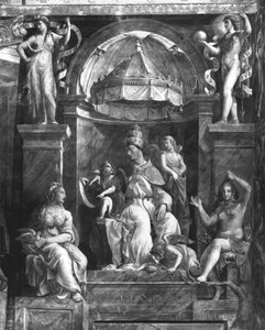 El Papa León I el Grande (c.390-461) entre dos Virtudes, Estancias de Rafael de Giulio Romano