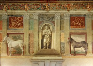Sala grande dei cavalli, con frescos de los caballos favoritos de los Gonzaga ... (fresco) de Giulio Romano