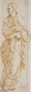Filósofo de pie apoyado en una columna de Giulio Romano