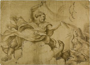 Estudio para Júpiter lanzando rayos de Giulio Romano