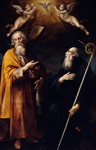 Los santos Andrés y Benito con el Espíritu Santo encima y dos putti adorando, de Giuseppe Cesari llamado Cavalier d