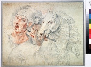 Estudio de un caballo y dos soldados. Sanguina de Giuseppe Cesari (1568-1640) Siglo XVII Museo Pushkin, Moscú de Giuseppe Cesari