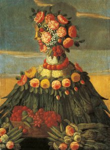 Florencia, La Primavera, cesta de cerezas con flores de Giuseppe (follower of) Arcimboldo