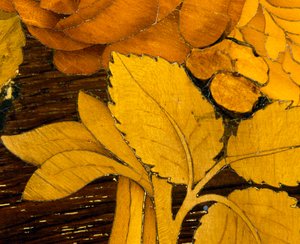 Hojas, detalle de la decoración de marquetería de la mesa de la escuela de Giuseppe Maggiolini. Italia, finales del siglo XVIII de Giuseppe (school of) Maggiolini