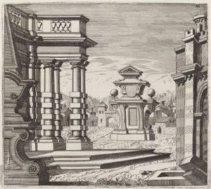 Fantasía arquitectónica con portales y monumentos de Giuseppe Antonio Landi