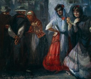 Galanes de la granja, pintura de Giuseppe Aprea (1876-1946), óleo sobre lienzo. Italia, siglo XX. de Giuseppe Aprea