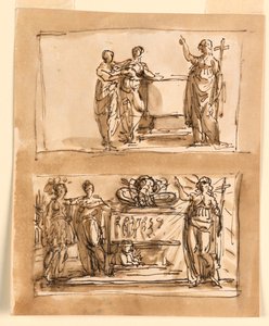 Sarcófago y figuras alegóricas