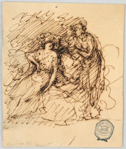 Boceto Figural con una Chica Sentada Conversando con una Chica de Pie