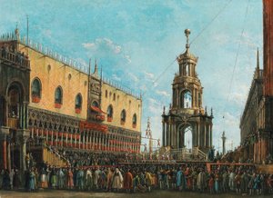 El Festival de Giovedì Grasso frente al Palacio Ducal en Venecia, 1830s