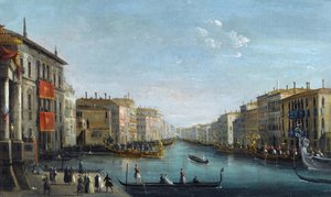 Vista del Gran Canal desde el Palazzo Balbi hacia el Puente de Rialto con una regata de Giuseppe Bernardino Bison