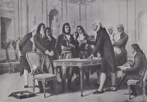 Alessandro Volta demostrando su batería a Napoleón, Primer Cónsul de Francia, 1801 de Giuseppe Bertini