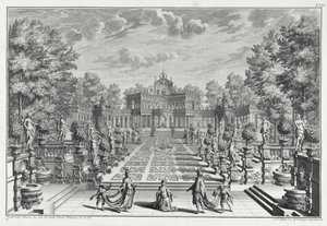 Escenario para una ópera en un jardín, de Architectus Theatralis Primarius, grabado por Johann Andreas Pfeffel (1674-1748), publicado en 1740 de Giuseppe Bibiena