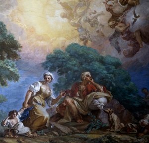 Visitación, por Giuseppe Bonito, fresco, Palacio Real de Portici, Campania, Italia