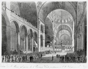 Las provincias del Véneto juran fidelidad al emperador austriaco Francisco II (1768-1835) en la Basílica de San Marcos de Venecia, el 7 de mayo. de Giuseppe Borsato