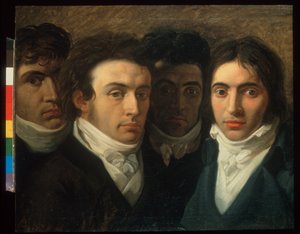 Autorretrato con Felice Bellotti, Gaetano Cattaneo y Carlo Porta