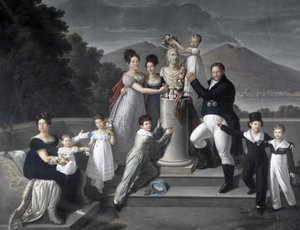 (Familia del Rey Francisco I de las Dos Sicilias). De izquierda a derecha: María Isabel de Borbón-España (segunda esposa de Francisco I), María Carolina Fernanda, María Antonieta Gran Duquesa de Toscana, Luisa Carlota, María Cristina Reina de España, Ferna