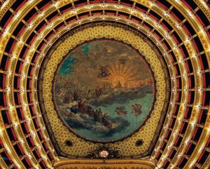 Techo pintado por Giuseppe Cammarano (1766-1850), Teatro San Carlo (Teatro Real de San Carlos), Nápoles, Campania, Italia