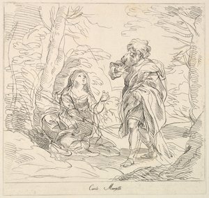 Mujer sentada y hombre barbudo en un paisaje, 1740-1802 de Giuseppe Canale