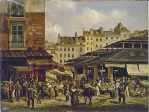 Les Halles y Rue de la Tonnellerie, c.1828 (óleo sobre lienzo)