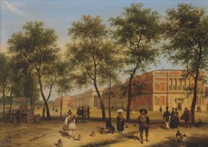 Vista presumida del Paseo del Prado con el Museo del Prado, Madrid, 1827 de Giuseppe Canella