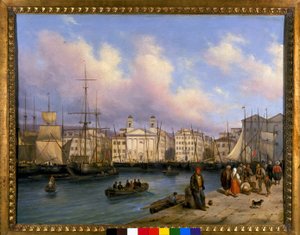 Vista del puerto de Trieste, pintura de G. Canelia de Giuseppe Canella