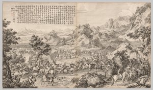 Attacking the Camp at Gatan Ola: from Battle Scenes of the Quelling of Rebellions in the Western Region, with Imperial Poems de Giuseppe Castiglione