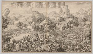 Breaking Through the Siege at Hesui: from Battle Scenes of the Quelling of Rebellions in the Western Regions, with imperial Poems de Giuseppe Castiglione