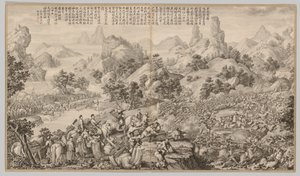 Rompiendo el asedio en Hesui: de Escenas de batalla de la represión de rebeliones..., c. 1765-17 de Giuseppe Castiglione