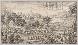 Recibiendo la rendición de los Eli, c. 1765-1774, poema fechado en 1760 de Giuseppe Castiglione