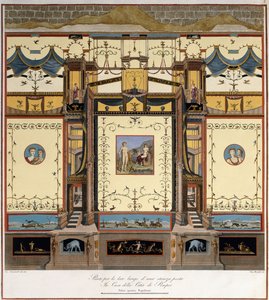 Un largo muro en una habitación de una casa de Pompeya de Giuseppe Chiantarelli
