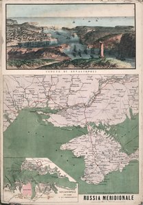 Mapa del sur de Rusia con vista de la Bahía de Sebastopol y sus fortificaciones, 1853 de Giuseppe Civelli