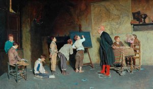 Escuela de un pueblo italiano, 1888 de Giuseppe Costantini