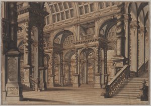 Sala abovedada monumental con escalera de Giuseppe Galli Bibiena