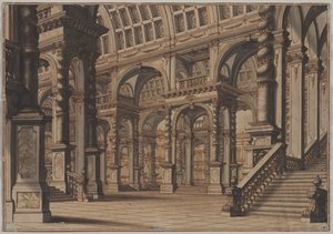 Sala abovedada monumental con escalera de Giuseppe Galli Bibiena
